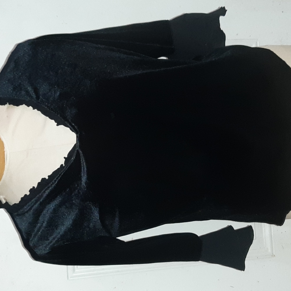 Velvet Black Shirt with a ruffled neckline